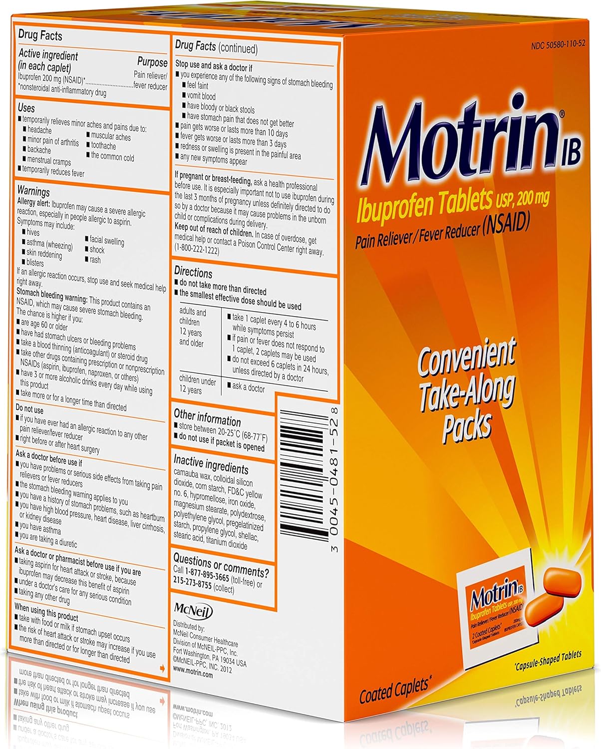 Motrin IB 48152 Ibuprofen Tablets, 2 Count (Pack of 50)