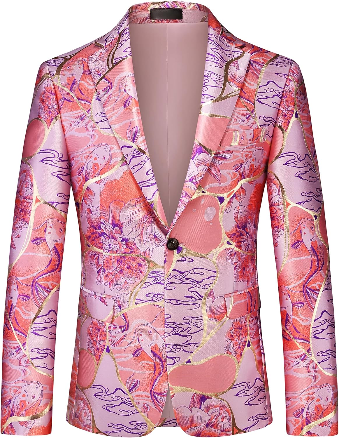 MOGU Men's Floral Tuxedo Blazer Slim Fit Jacquard Suit Jacket – Stylish Prom Party Sport Coat for Wedding Prom Casual Events