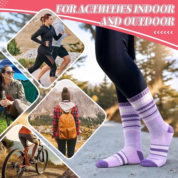 SEEYAN Womens Merino Wool Socks Hiking Walking Winter Thermal Boot Warm Cushion Work Thick Crew Socks 5 Pairs