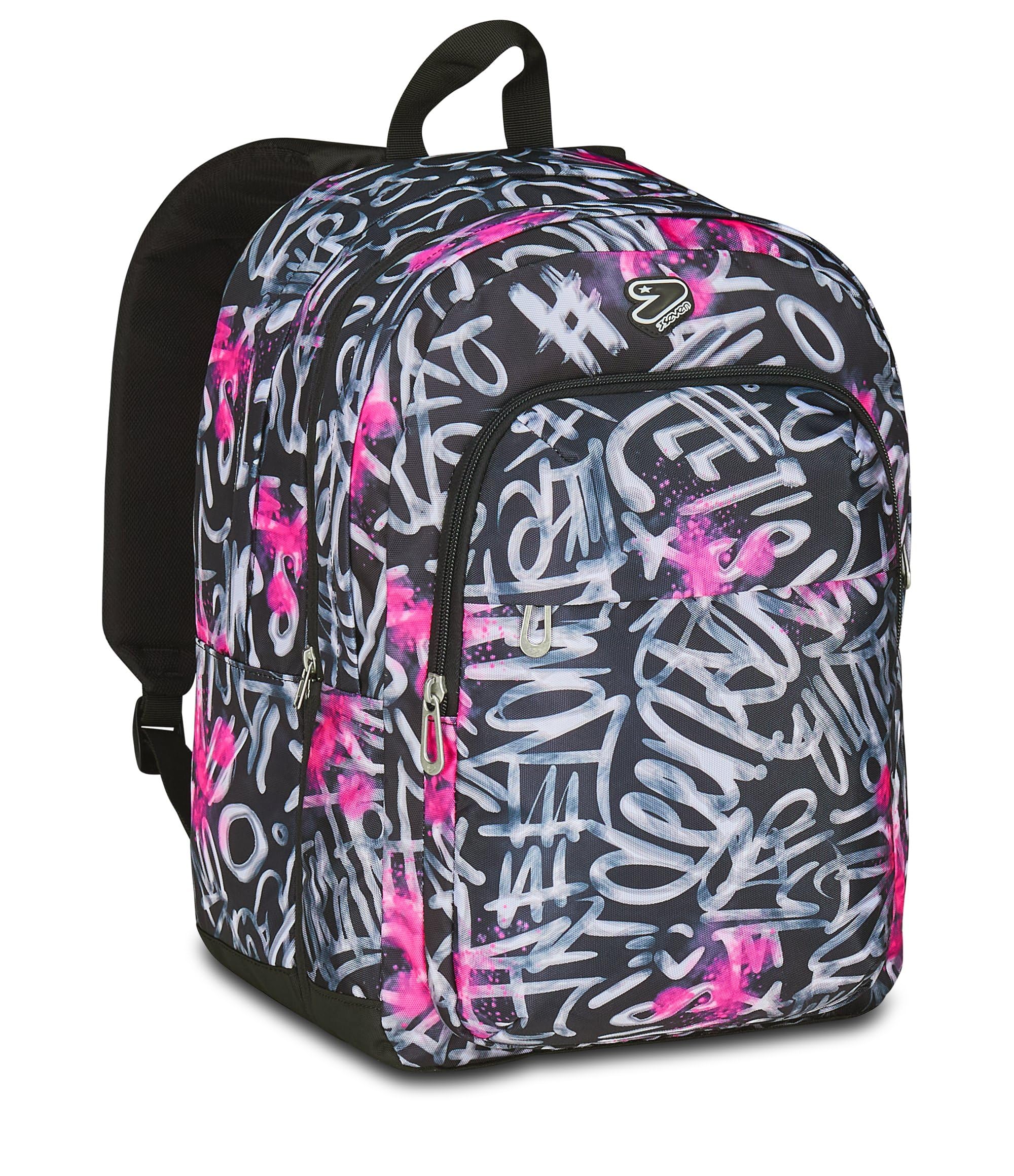 Seven Zaino Scuola Pro XXL Detach con Cuffie Wireless, Nero Fucsia, Tasca Interna Porta PC e Tasca Laterale per Borraccia, 33 L, Scuola Media e Superiore, Zaino Ragazza