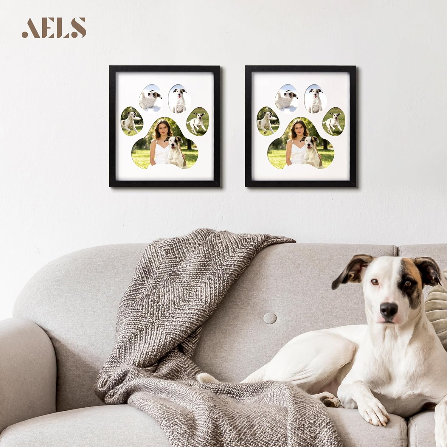 AELS Dog Paw Print Photo Collage Frame, Holds 5 Pictures of Pets & Owners, Ideal Gift for Dog Moms & Dads, Black Pet Memorial Keepsake and Wall Décor, 10.24" x 11.4", 2Pcs