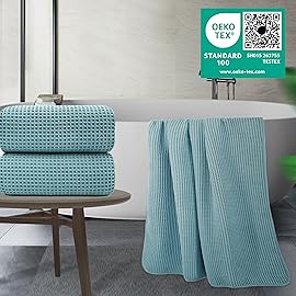 POLYTE 430 GSM Microfiber Quick Dry Lint Free Bath Sheet, 70 x 35 in, Set of 2 (Waffle Weave)