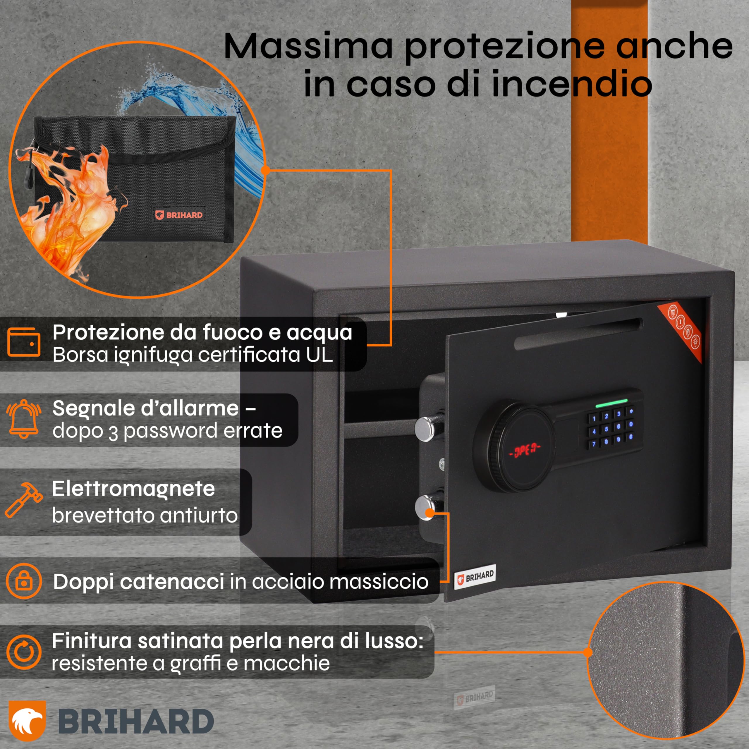 Cassaforte per deposito, 25 x 35 x 25 cm, con fessura, elettronica, chiudibile a chiave, con borsa ignifuga, cassaforte per denaro da 20 litri, con blocco tastiera digitale e schermo LCD