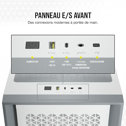 Corsair 4000D Airflow Boîtier ATX Moyen Tour en Verre Trempé (Panneau Avant à Flux d’air Élevé, Panneau latéral Verre Trempé, L’intérieur Spacieux, Deux Ventilateurs de 120 mm Inclus) Blanc - 9