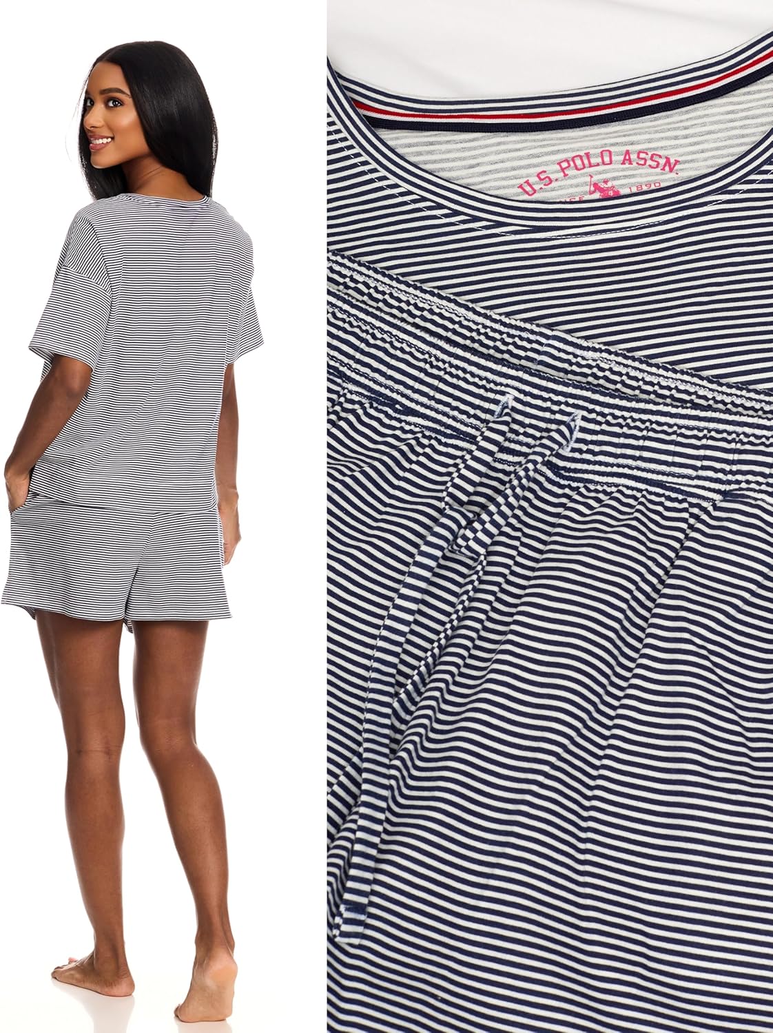 U.S. Polo Assn. Womens Summer Pajamas Sets Cotton - Poly, PJ Sets for Women Shorts, 2 Piece Lounge Set Shorts - Image 4