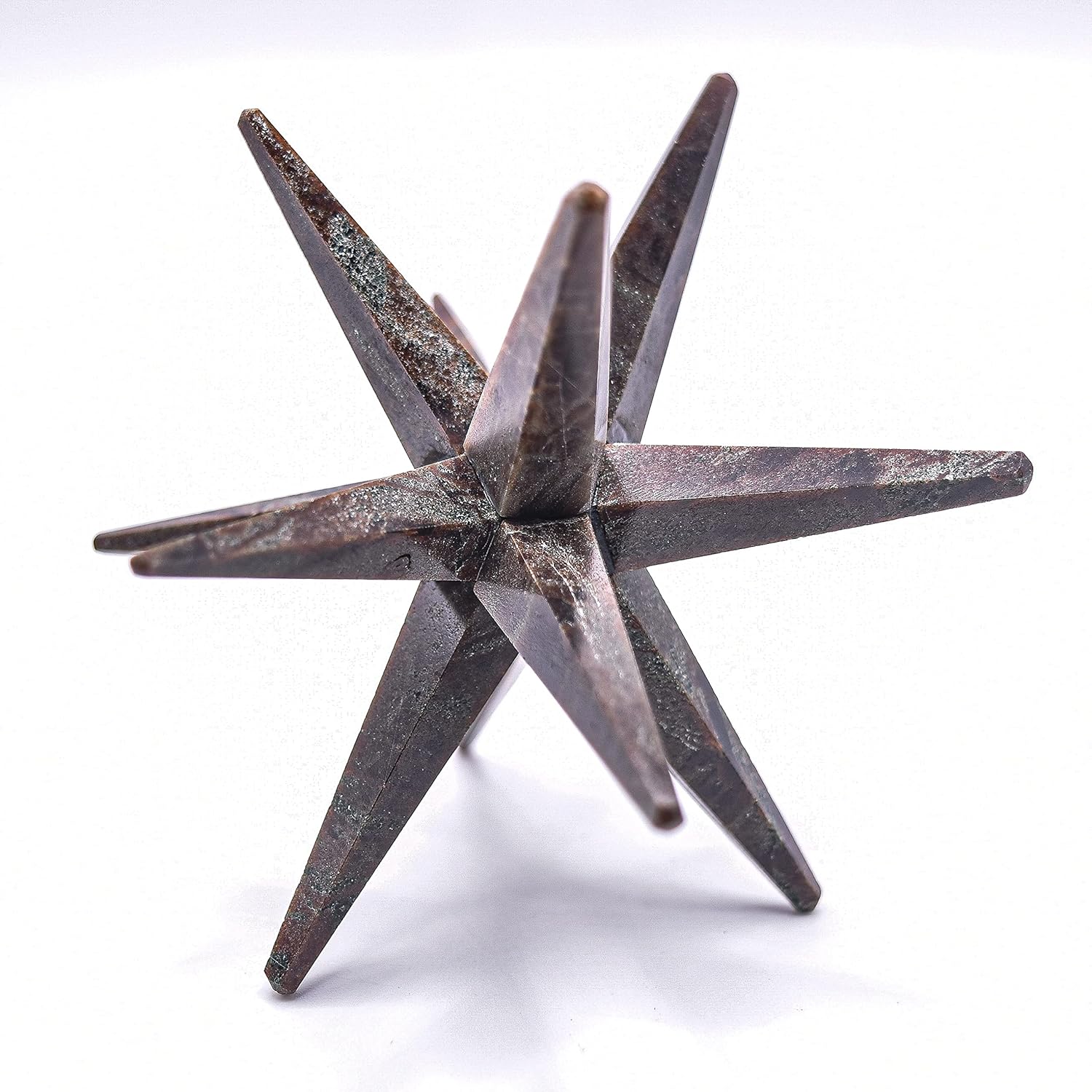 HC Set: 3.25" Red Garnet 12 Point Merkaba Star Natural Almandine Crystal Sparkling Mineral Hand Made Stone Star - India + One Polished Clear Quartz Cabochon