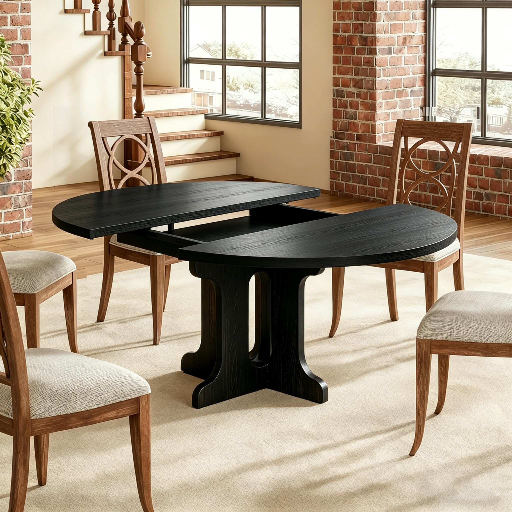 Tavolo da pranzo allungabile, 90-120 cm, rotondo/ovale, tavolo da cucina in MDF per 2-8 persone, altezza 75 cm, moderno tavolo da pranzo per soggiorno, cucina, base in legno incrociato, salvaspazio