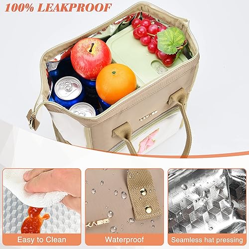 Miniatura 5 de UTOTEBAG Lonchera con inicial para mujer, lonchera aislada con bolsillo frontal, pequeña y abierta, bonita bolsa enfriadora para el trabajo, viajes,