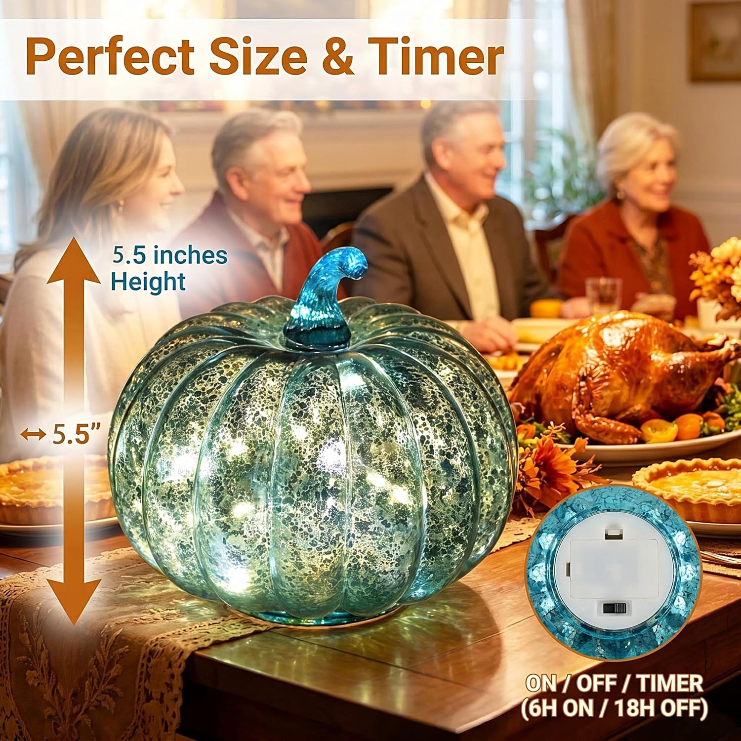 Fall Decorations for Home,Mercury Glass Pumpkin Lights with Timer(Blue)