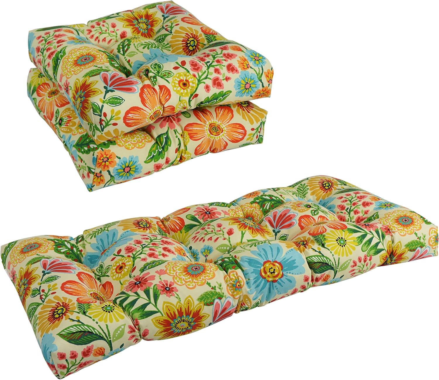 Blazing Needles Outdoor Settee Cushion, Gregoire Chamomile, 3 Count