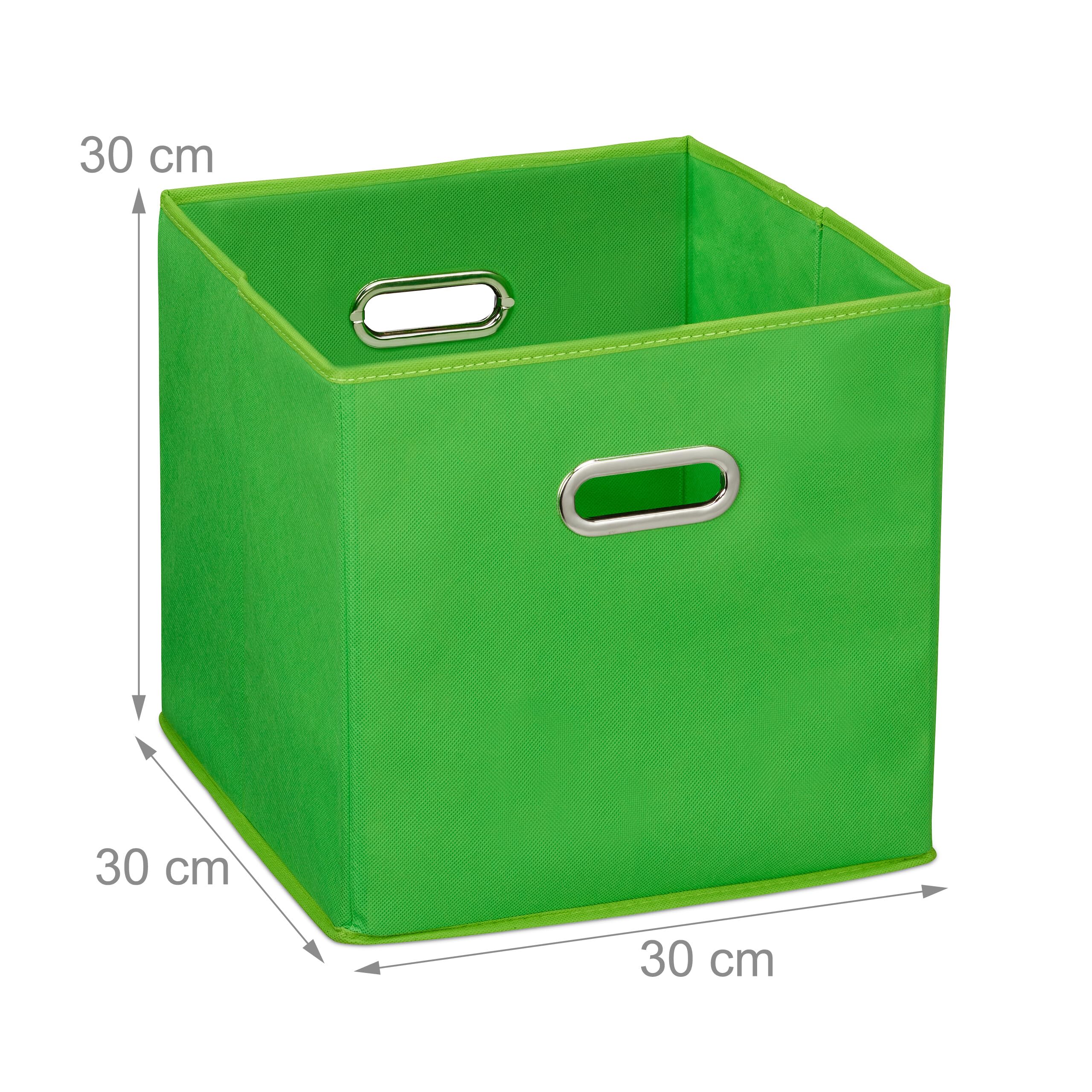 Relaxdays Set of 4 Storage Box, Foldable Shelf Baskets, 30 x 30 x 30 cm, Handle Holes, Foldable Organiser Bins, Green - Image 4