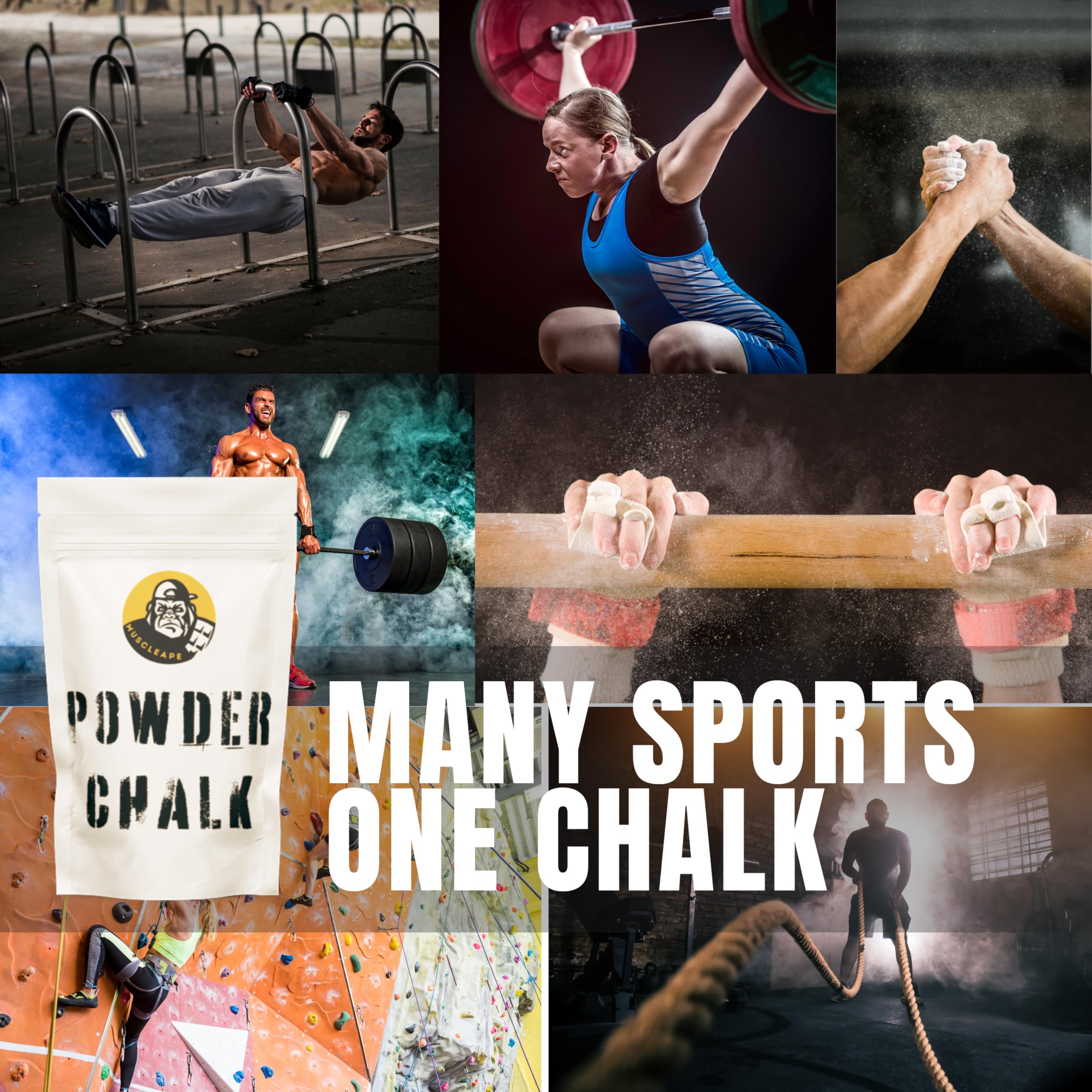 Muscleape Chalk Powder for Superior Grip. 100gm Premium Non Dust Chalk for Weightlifting, Bodybuilding, Powerlifting, Calisthenics and Other Sports.Non Allergic. Makes Your Grip Dry & Strong. 1