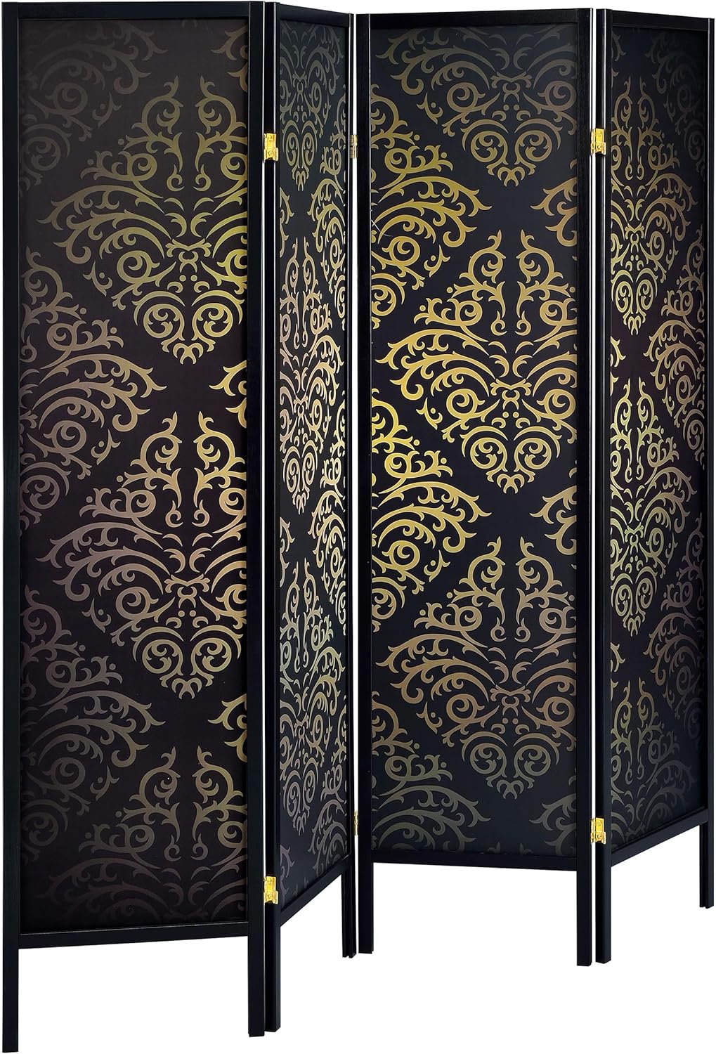 Coaster Home Furnishings - Haidera - Solid Wood - 70-Inch 4-Panel Folding Screen Room Divider with Shiny Metal Hinges, and Freestanding Design - Living Room & Bedroom - Black - 901632