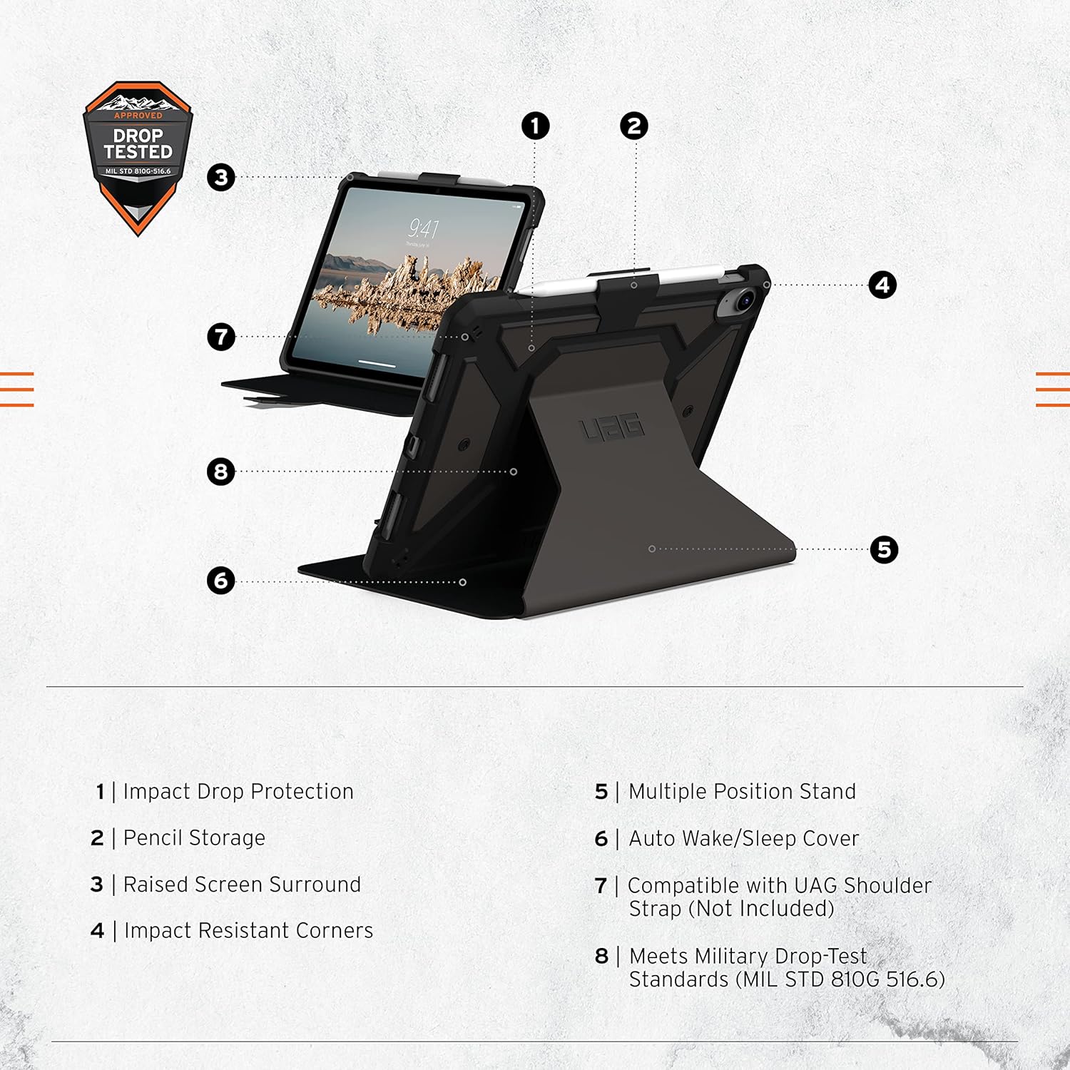 UAG Designed for iPad 10.9” 10th Gen 2022 Case Metropolis SE Black with Adjustable Stand and Pencil Holder Rugged Smooth Exterior Material Heavy Duty Protective Folio Cover by URBAN ARMOR GEAR
