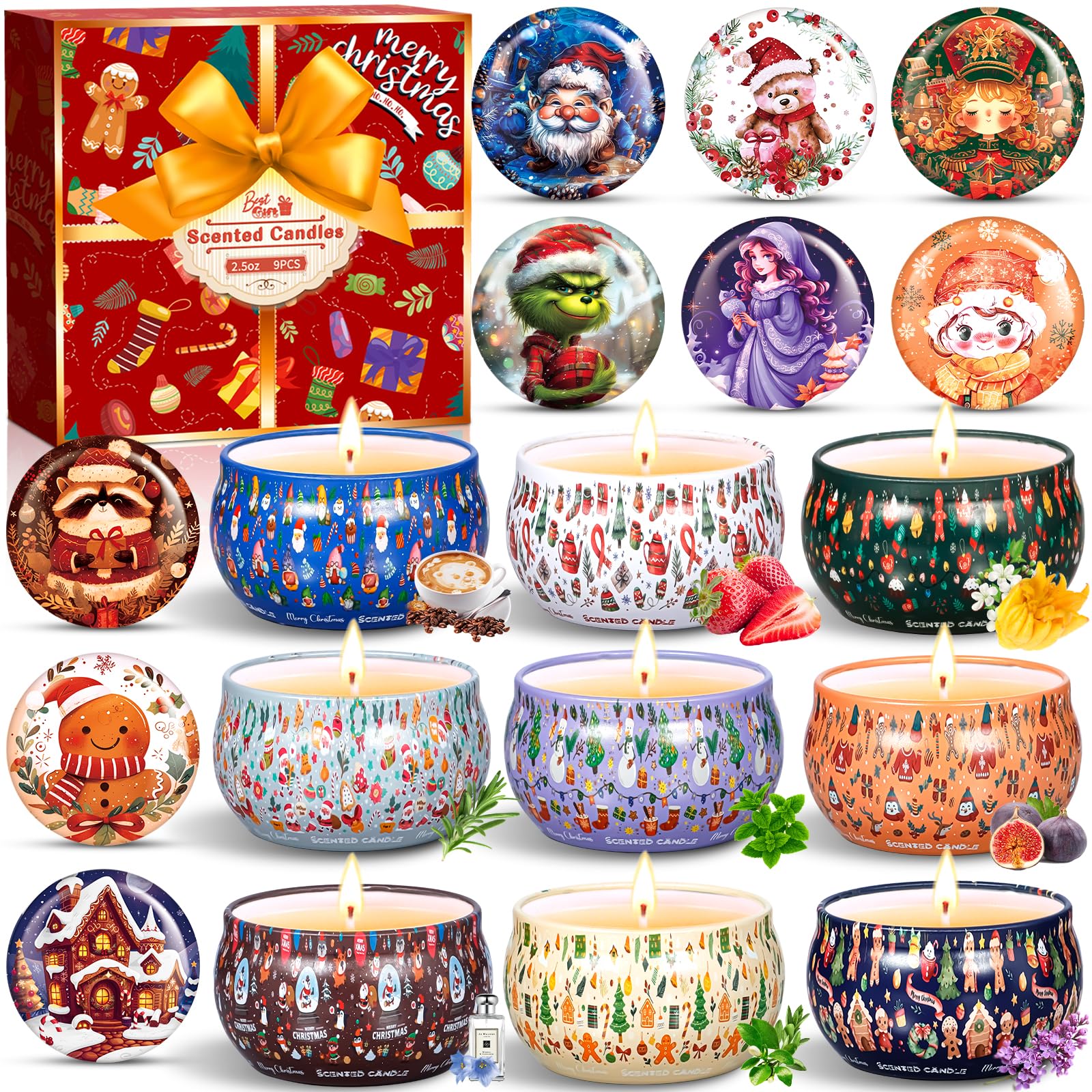 BBLTIFF Velas Aromáticas, 9 Piezas Velas Aromaticas para Regalo, Velas Perfumadas de Navidad Juego de Regalo, Velas Perfumadas para Navidad, Cumpleaños, Día de San Valentín, Día de La Madre