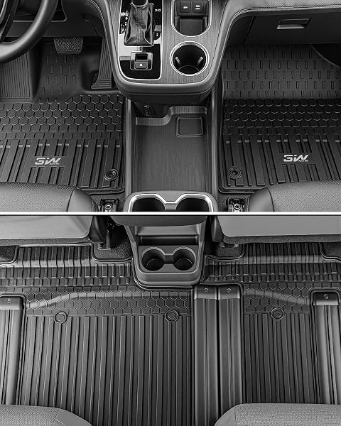 3W Floor Mats&Cargo Liner Fit Toyota Sienna 2021 2022 2023 2024 2025 2026 LE/XLE(Only for 8 Seat), TPE All Weather Custom Fit Floor Liner for Sienna 8 Seat 1st, 2nd and 3rd Row and Cargo Mat, Black - 4