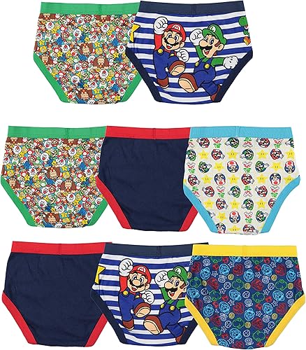 Miniatura 2 de Nintendo Paquete de 8 calzoncillos 100% algodón peinado para niño con Mario, Luigi, Toad, Yoshi, Peach & Bowser, tallas 4, 6, 8