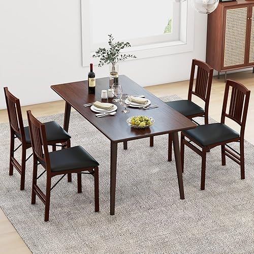 Miniatura 9 de GOFLAME Juego de 2 sillas plegables de comedor, sillas plegables con asiento acolchado y patas de madera de goma, paquete de 2 sillas laterales de