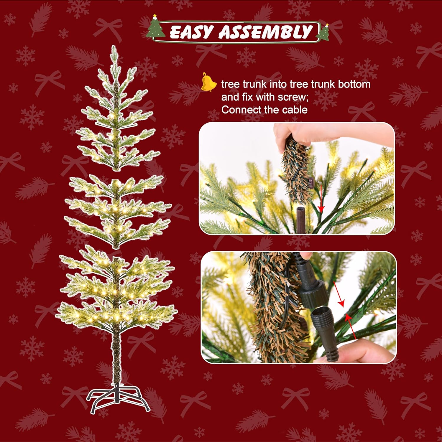 Lightshare 6FT 132L Warm White Evergreen Pine Needle Tree, Pencil Christmas Tree Lighted Pyramid Design with Ornaments, Remote Control & Dimmable, Artificial Christmas Holiday Decoration