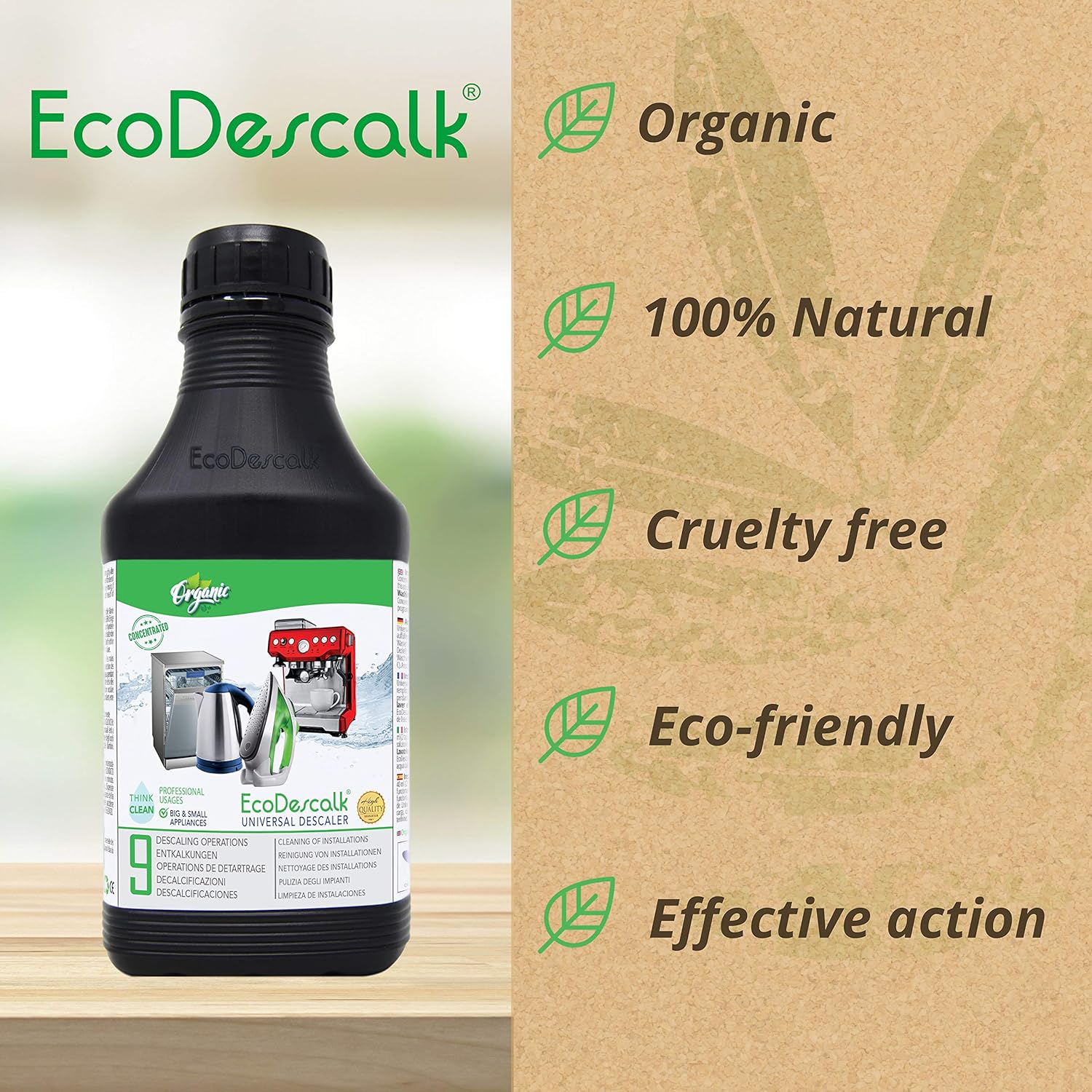 EcoDescalk Universal Organic Concentrate 4 x 9 Decalcifications. 100