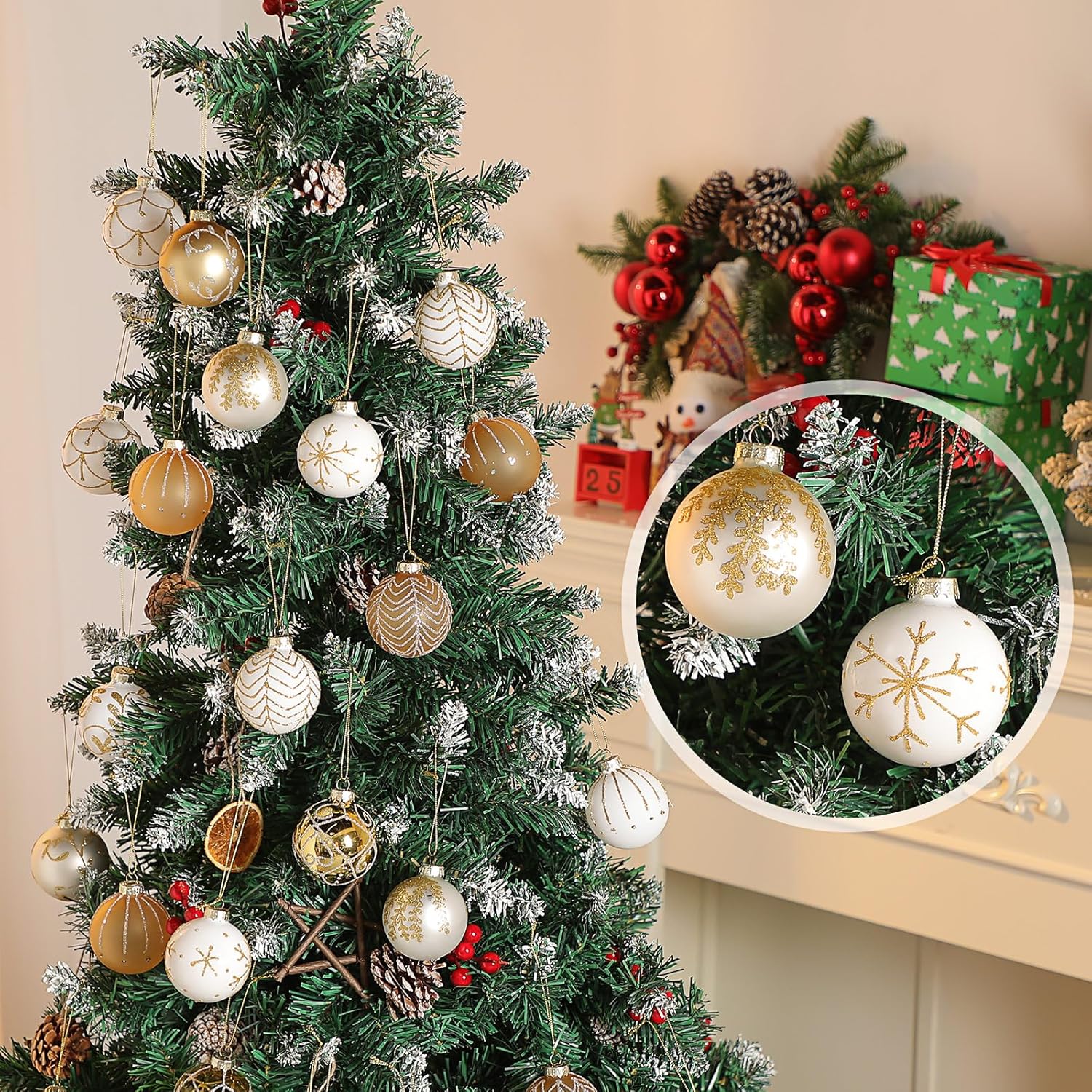 Liliful 24 Pcs White Glass Christmas Ball Ornaments 2.36 Inch Glass Christmas Tree Decorations Xmas Tree Hanging Balls Ornaments Decoration for Trees Xmas Holiday Party Decor Gift