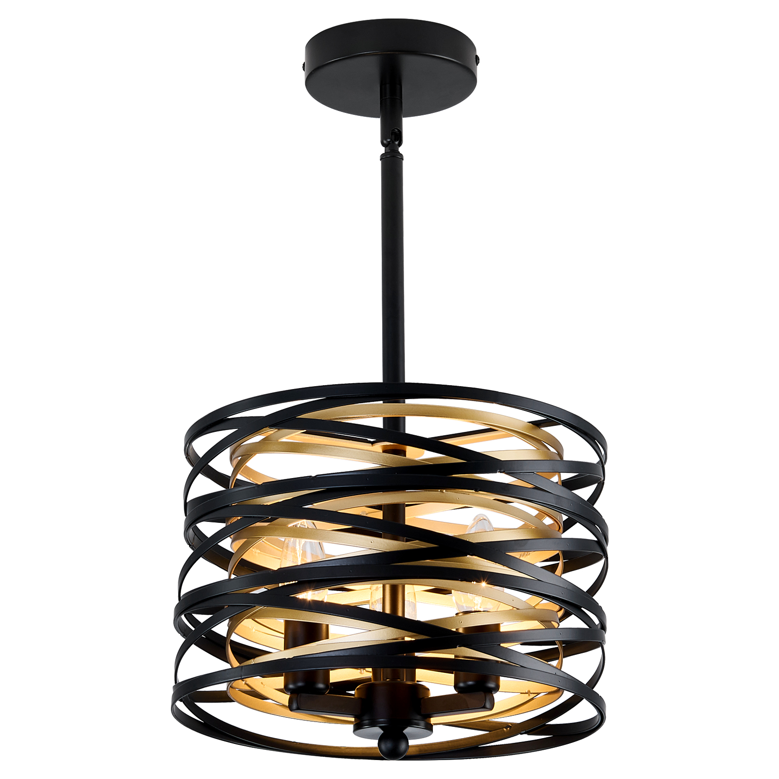 Image of 3- Light Chandeliers Industrial Metal Hanging Light Fixture 11 Inch Farmhouse Chandeliers for Dining Room Black and Gold Pendant Light for Entryway Kitchen Foyer Bedroom