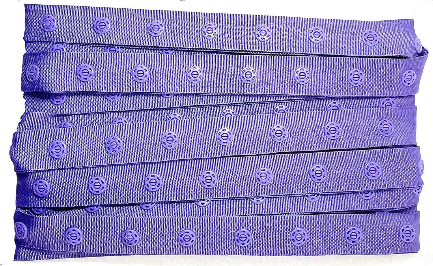 5 Yards Plastic Snap Button Polyester Tape Ribbon Hook & Eye Zipper Popper Press Stud Fastener-Navy Blue