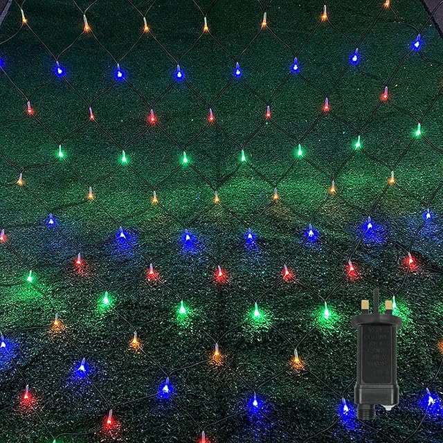 JNGLGO Christmas Net Lights Outdoor, 6m x 4m 480 LED Fairy Lights Mains Powered Mesh Lights with 8 Modes Waterproof String Lights for Tree Bushes Garden Window Christmas Decorations, Multicolor