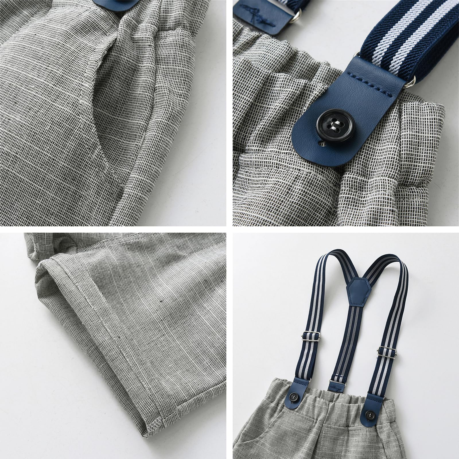 Niño Trajes de Caballero de Verano Niño Camisa de Manga Corta con Pajarita Tirantes Pantalones Cortos Traje 1-8 Años