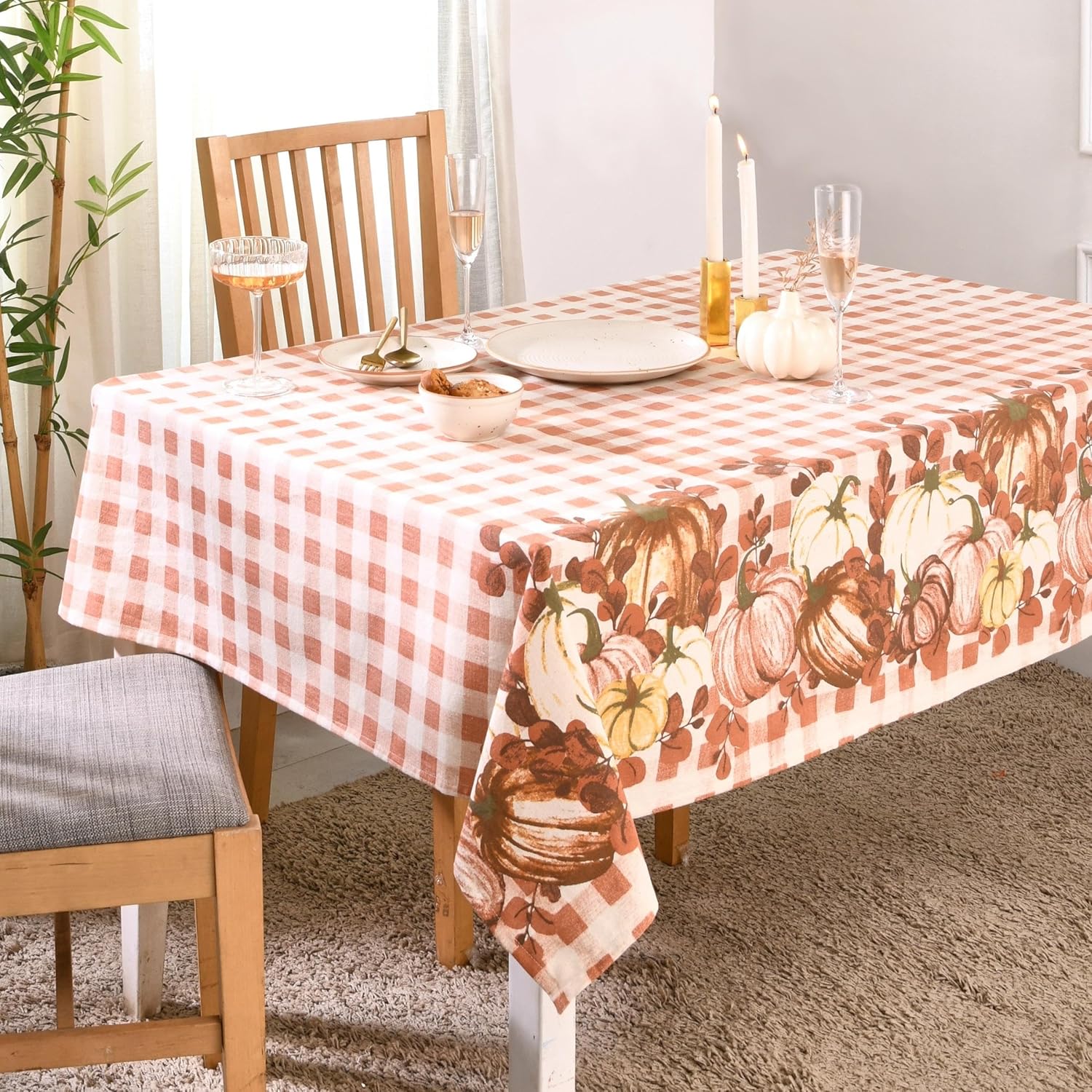 Folkulture Fall Table Cloth 60" x 60", 100 Cotton Square Tablecloth for Fall