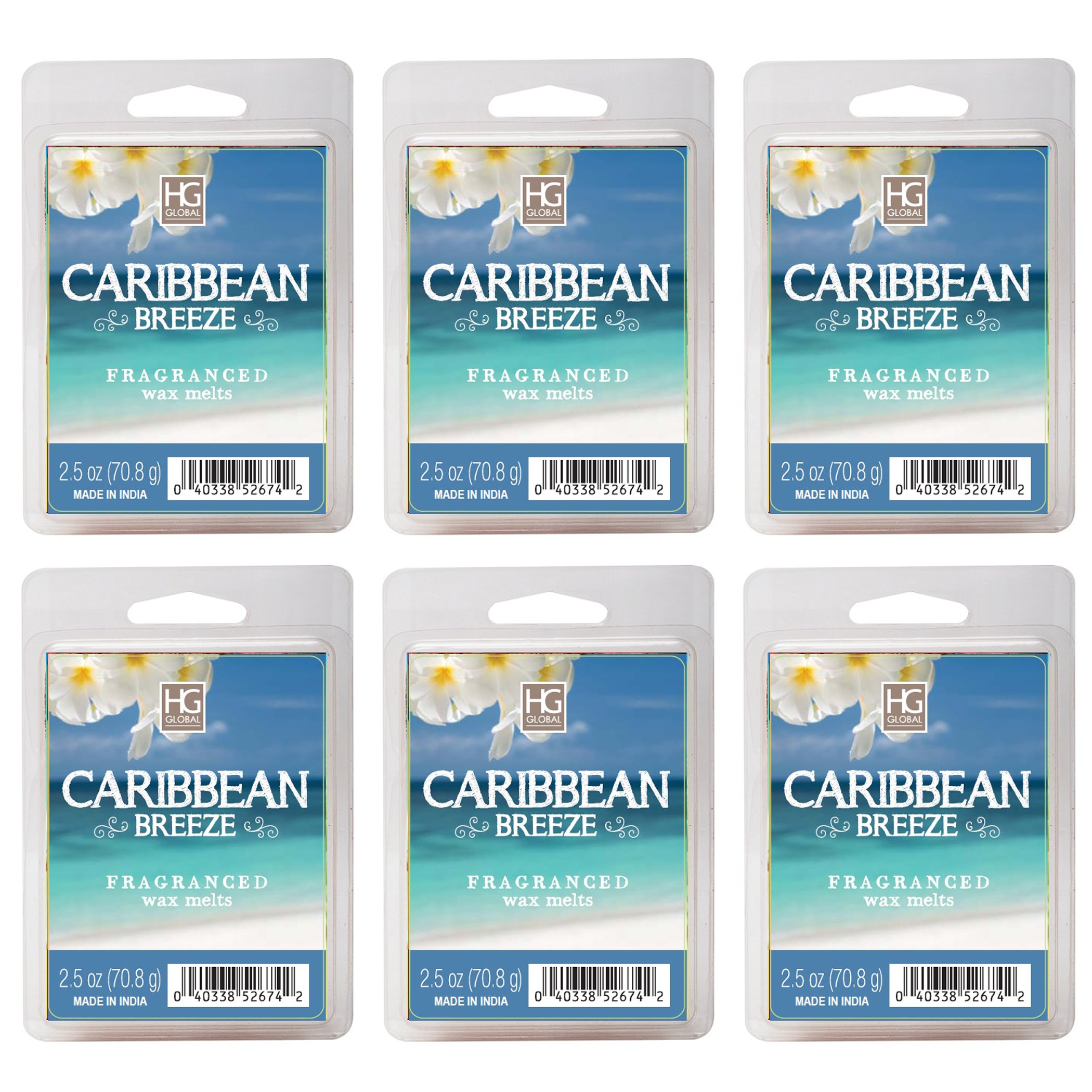 Hosley Caribbean Breeze Wax Cubes Melts Set of 6 2.5 Ounce Each. Hand Poured Wax Infused with Essential Oils. Ideal Wedding Spa Reiki Meditation. O4