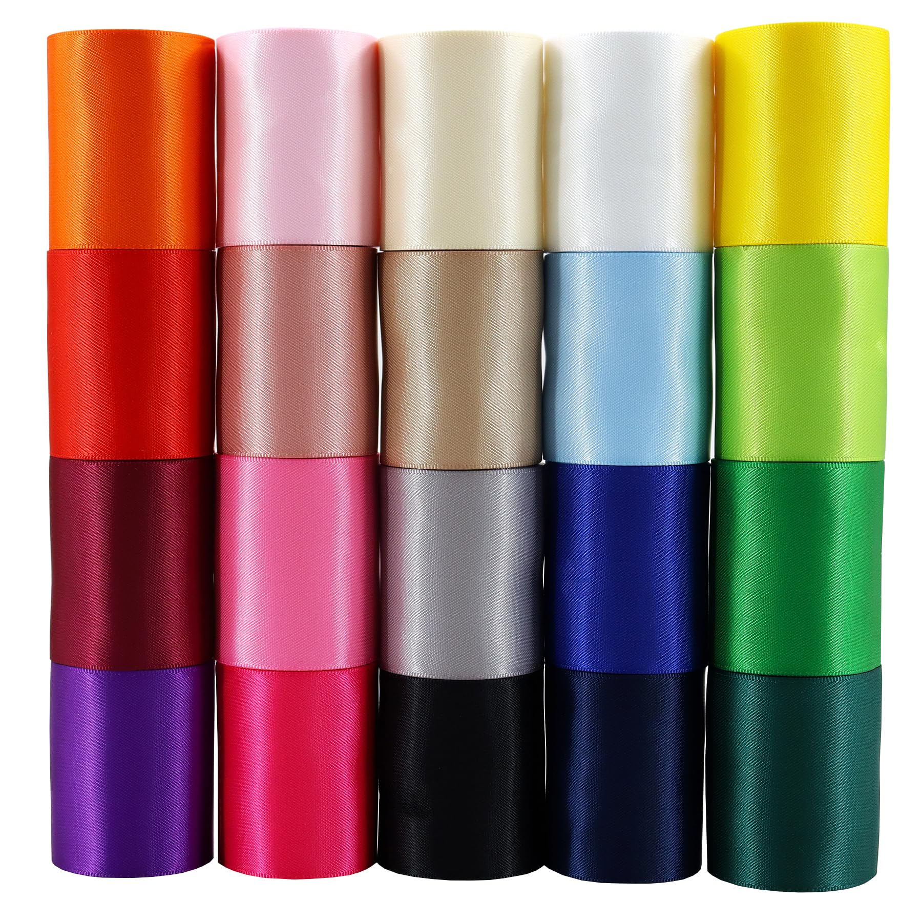 2 Inch Wide Solid Color Double Sided Polyester Satin Ribbon 20 Colors X 2 Yard Each Total 40 Yds Per Package