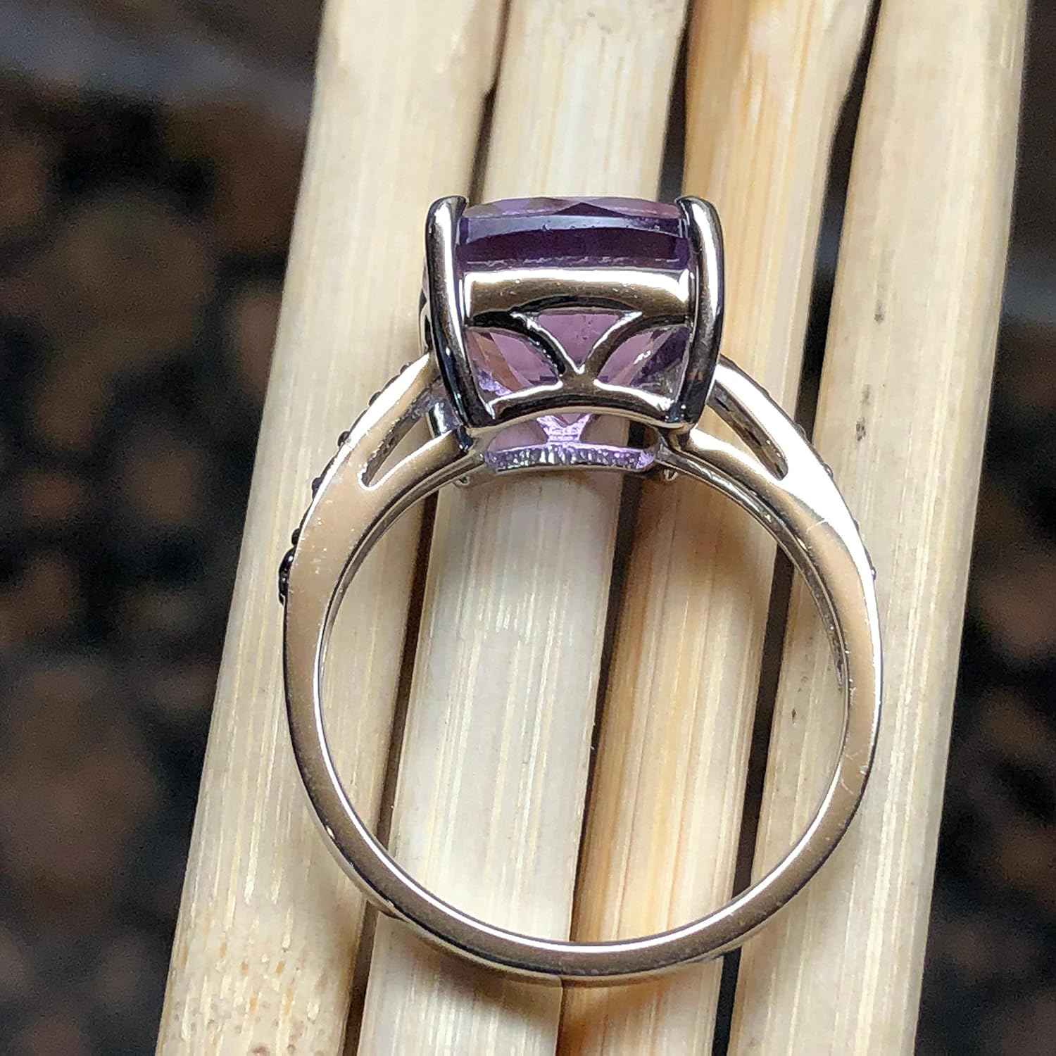 Natural 2.75ct Purple Amethyst, Black Spinel 925 Solid Sterling Silver Engagement Ring Size 6, 7, 8, 9 - Image 2