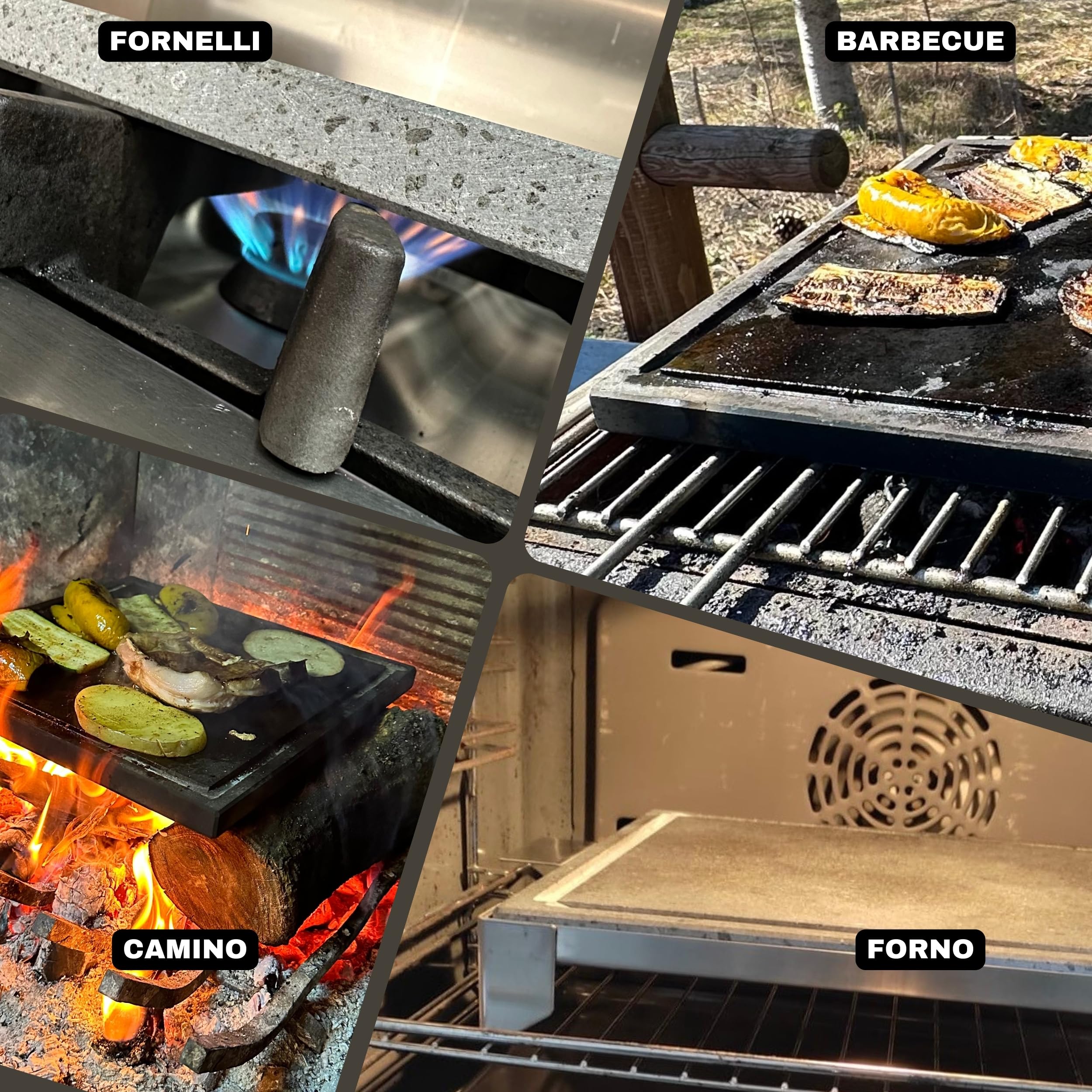 Vulcaninox | Piastra in Pietra lavica dell'Etna con telaio in Acciaio Inox | barbecue, forno | MADE IN ITALY (30 x 30 x 5)