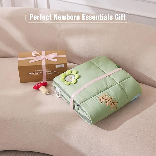 Miniatura 9 de UTEX Tapete de actividad para bebé, tapete de gimnasio para bebés, tapete para el tiempo boca abajo con 9 juguetes sensoriales para habilidades