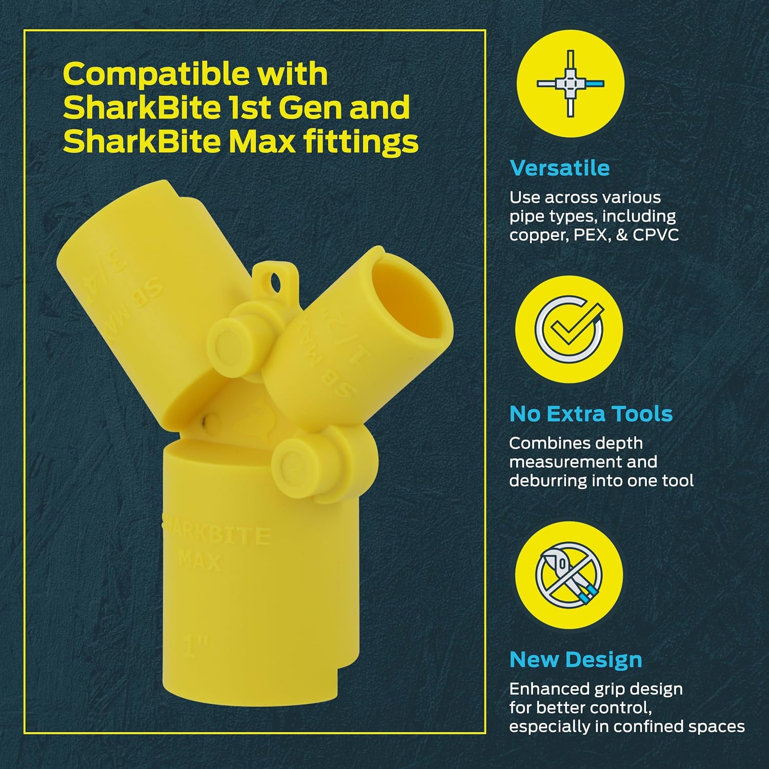 SharkBite 1/2 Inch to 1 Inch Depth Gauge and Pipe Deburring Tool, Copper, PEX, CPVC, PE-RT, HDPE, UR702A