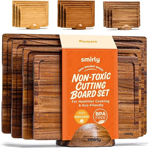 Miniatura 30 de SMIRLY - Juego de tablas grandes para cortar para la cocina, con soporte incluido, hecho de madera de bambú Madera de acacia.,Café bambú,madera,