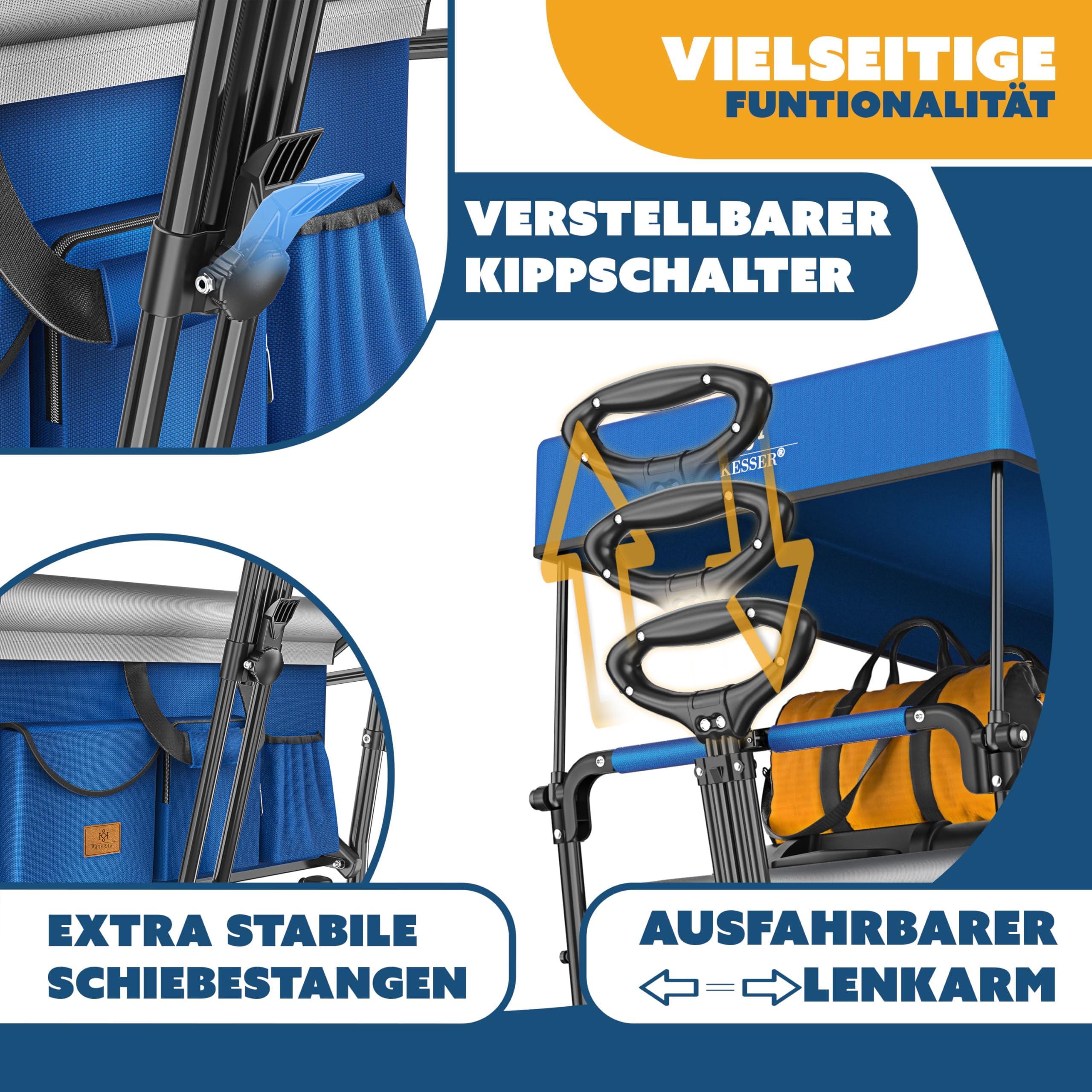KESSER® GTS-9100 Chariot de transport pliable, toit, 150 kg, roues en caoutchouc dur, freins, serrure, couverture, intempéries, brise-vue