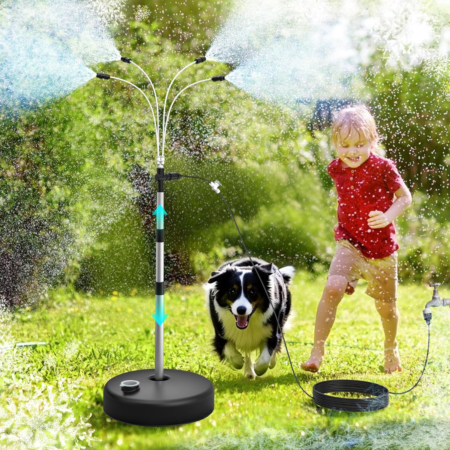 Portable Standing Misting Cooling System - 4 Nozzles DIY Sprayer Angle, Adjustable Riser Tube (Up to 5.3ft), 26.2Ft Waterline, Misting System for Patio Garden Lawn Pool Umbrella Trampoline regular