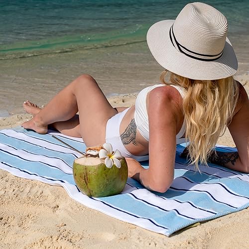 Miniatura 4 de Aston & Arden Toalla de playa a rayas, de gran tamaño, 35 x 70 pulgadas, felpa suave y gruesa, 600 GMS, pesada y lujosa para sillas de piscina,