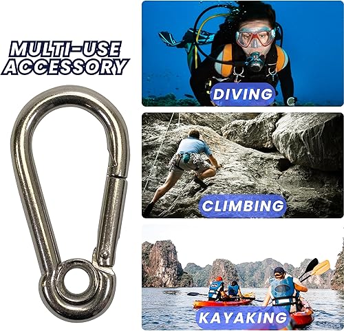 Miniatura 4 de Scuba Choice Marine Clip Stainless Steel Safety Spring Hook Carabiner 60mm x 30mm with Rope Holder  Heavy-Duty Marine Hardware for Boats, Docking,