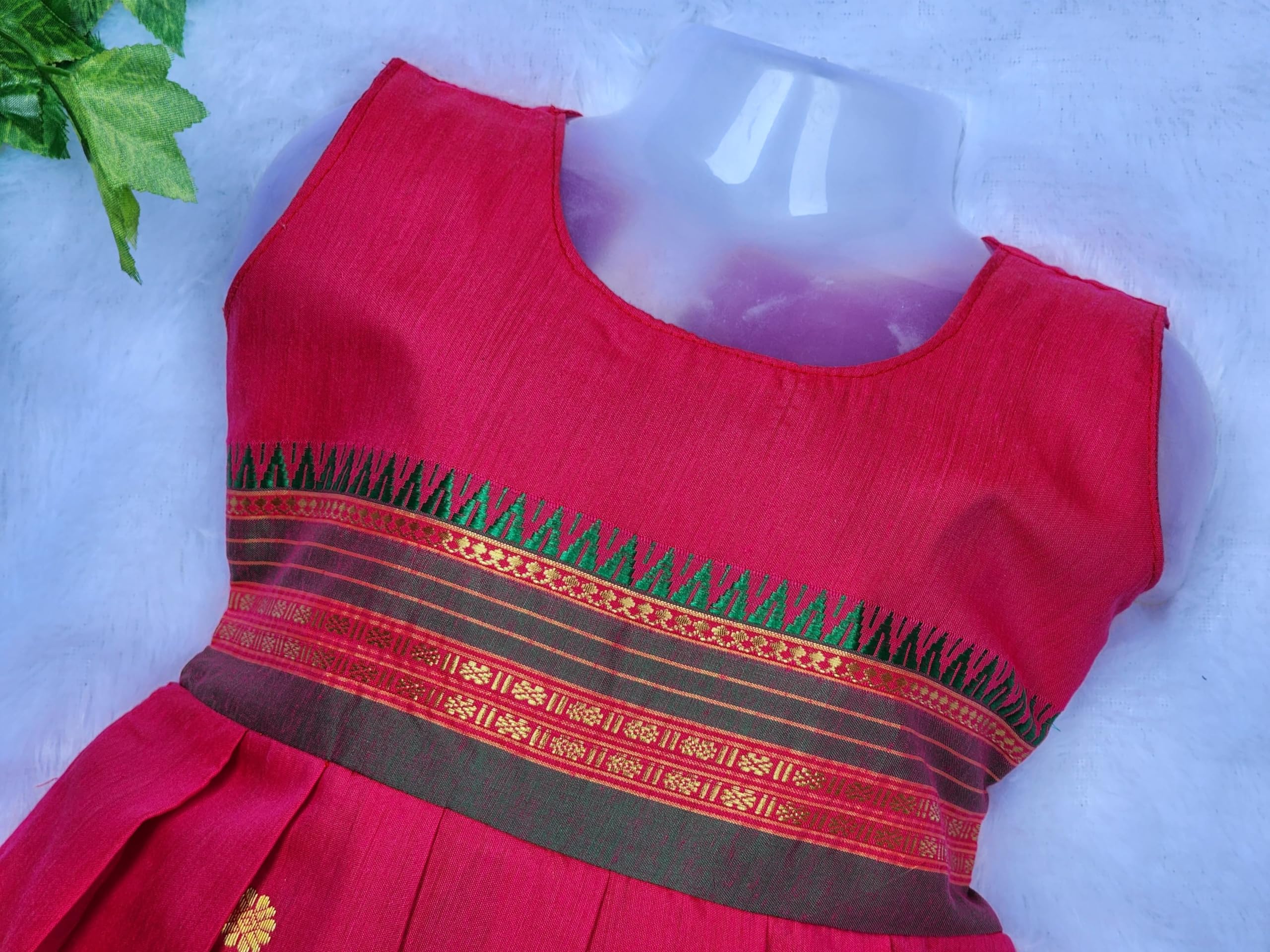 Amba Collection Boutique Girl'S Traditional Ethnic Wear Narayanpeth Butti Design Sleeveless Frock Pink, Knee-Length, 0-3 Months 1