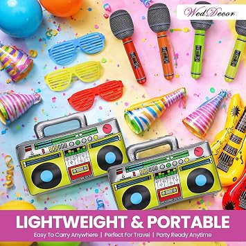 WedDecor Inflatable Guitar Party Props Set of 15pcs, Microphone Radio Goggles Balloons Fun Musical Instruments Accessories For Birthday Party Supplies Favors Photo Booth Props