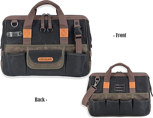 Miniatura 6 de WELKINLAND Bolsa de herramientas de lona encerada de 32 bolsillos, Bolsa de herramientas de electricista resistente, Bolsa de herramientas HVAC,