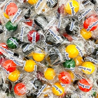 Jaw Breakers Candy | عبوة 24 أونصة | نكهات فواكه متنوعة | حلوى صلبة طويلة الأمد ملفوفة بشكل فردي | ليمون، عنب، برتقال، ليمون، كرز | 110 قطعة