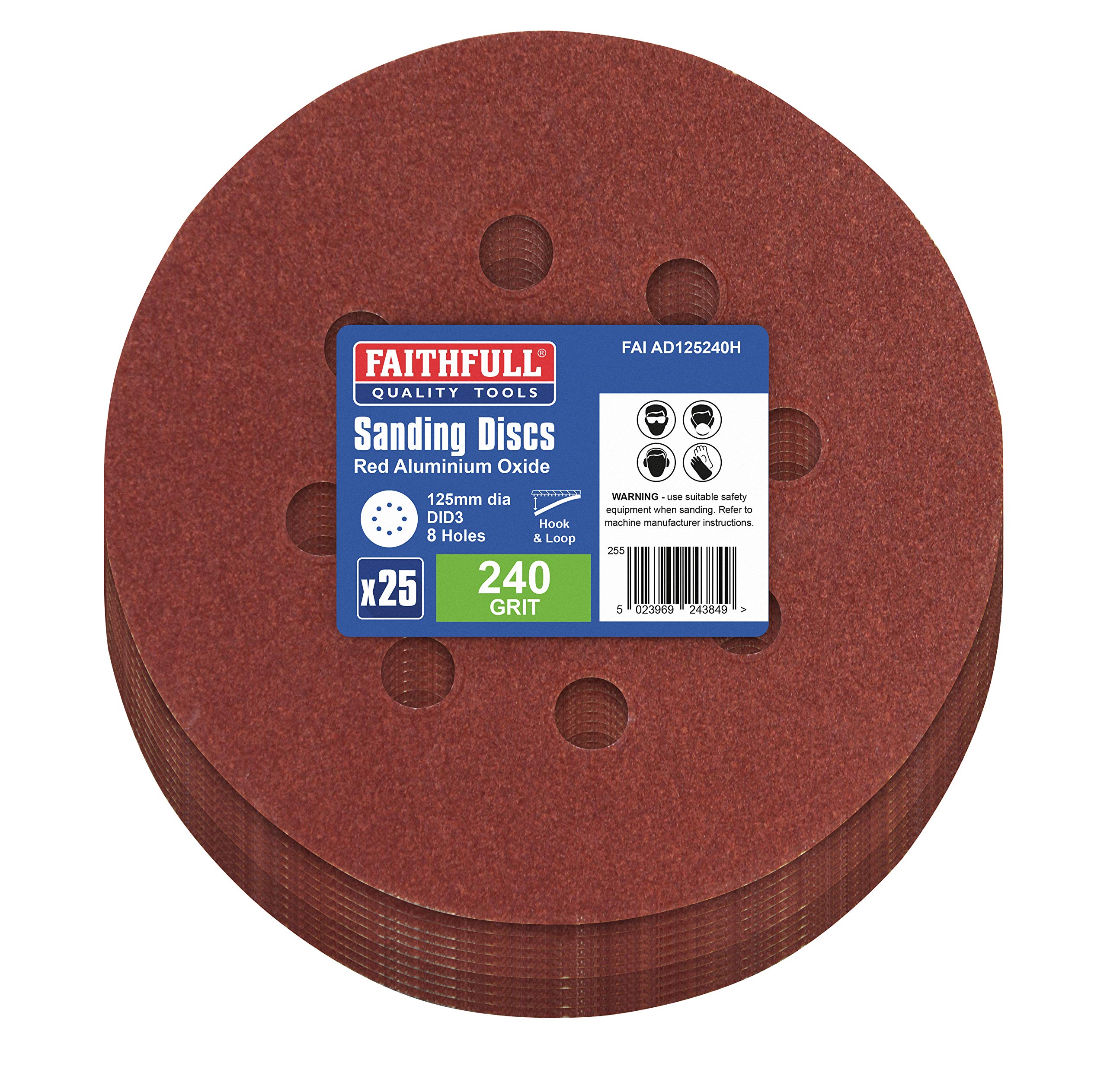 Faithfull Hook & Loop Sanding Disc Did3 Holed 125Mm X 240G (Pack 25)