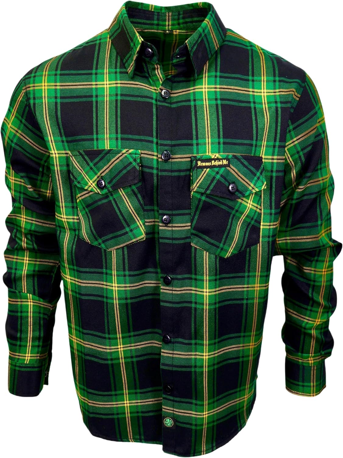 The Lucky 2.0" Green, Black & Gold Clover Flannel (Hidden Snap Collar)