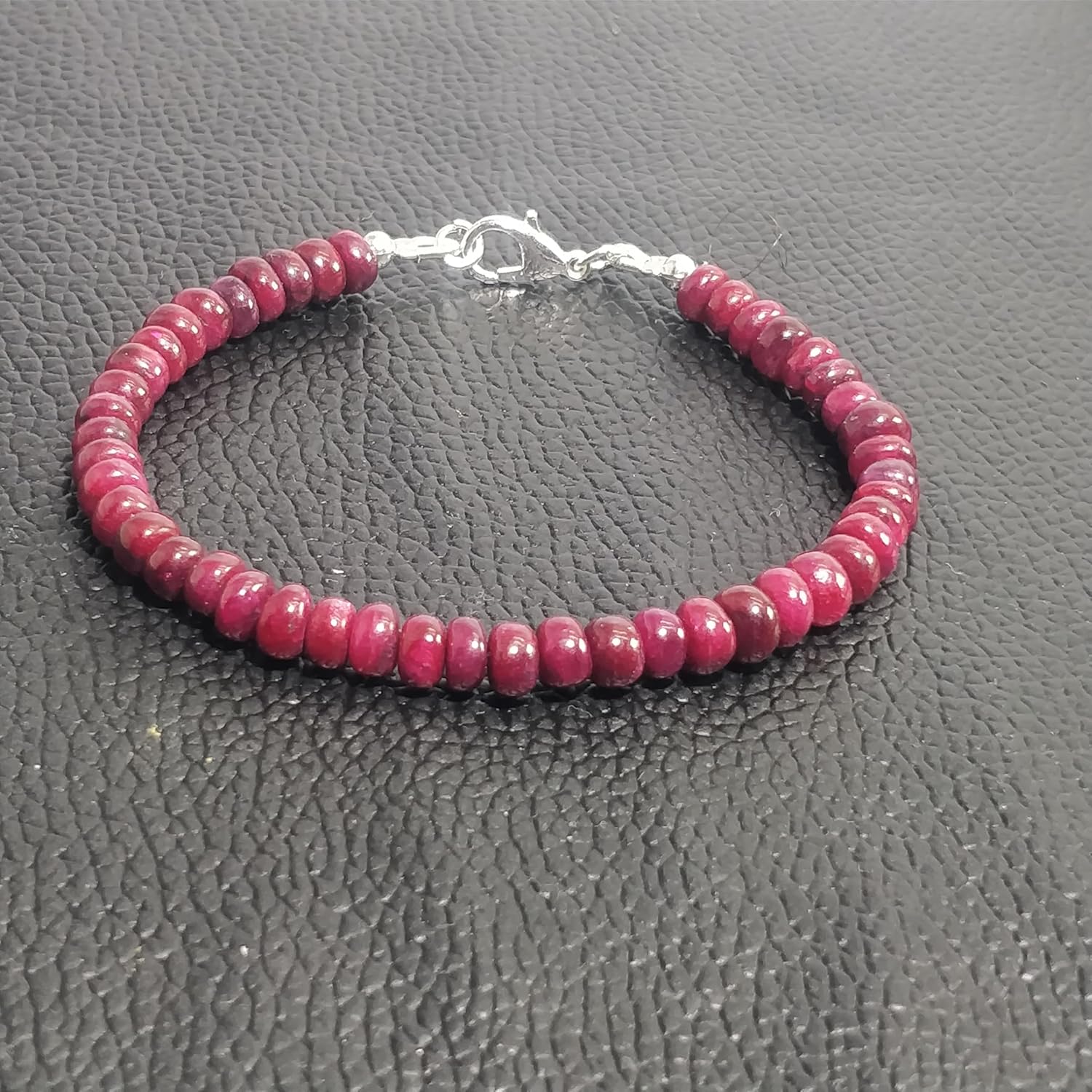 LKBEADS Natural ruby gemstone 6-5 mm stacking bracelet | 7 inch | red color, rondelle shape, smooth cut, stone | with silver plated clasp | handmade jewellry |LK_ESK_00156