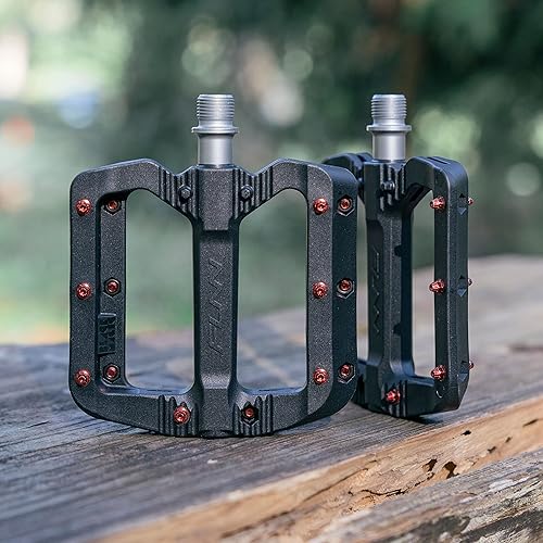 Miniatura 10 de Funn Juego de pedal de bicicleta de montaña plano de plástico negro Magic  Pedales de bicicleta ligeros de plataforma ancha para estabilidad,