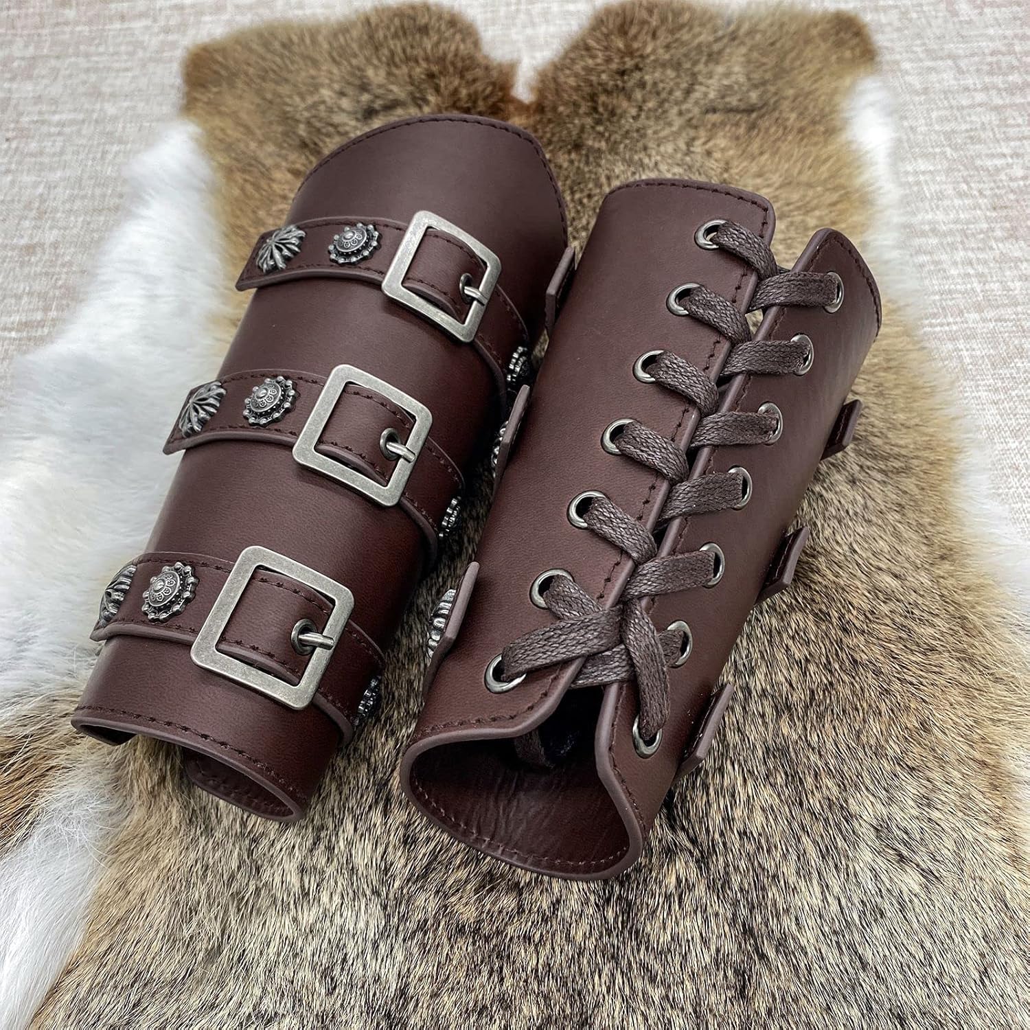 Artificial leather arm guard Medieval vintage Knight guard COSPLAY stage costume props Renaissance costume, arm set pair